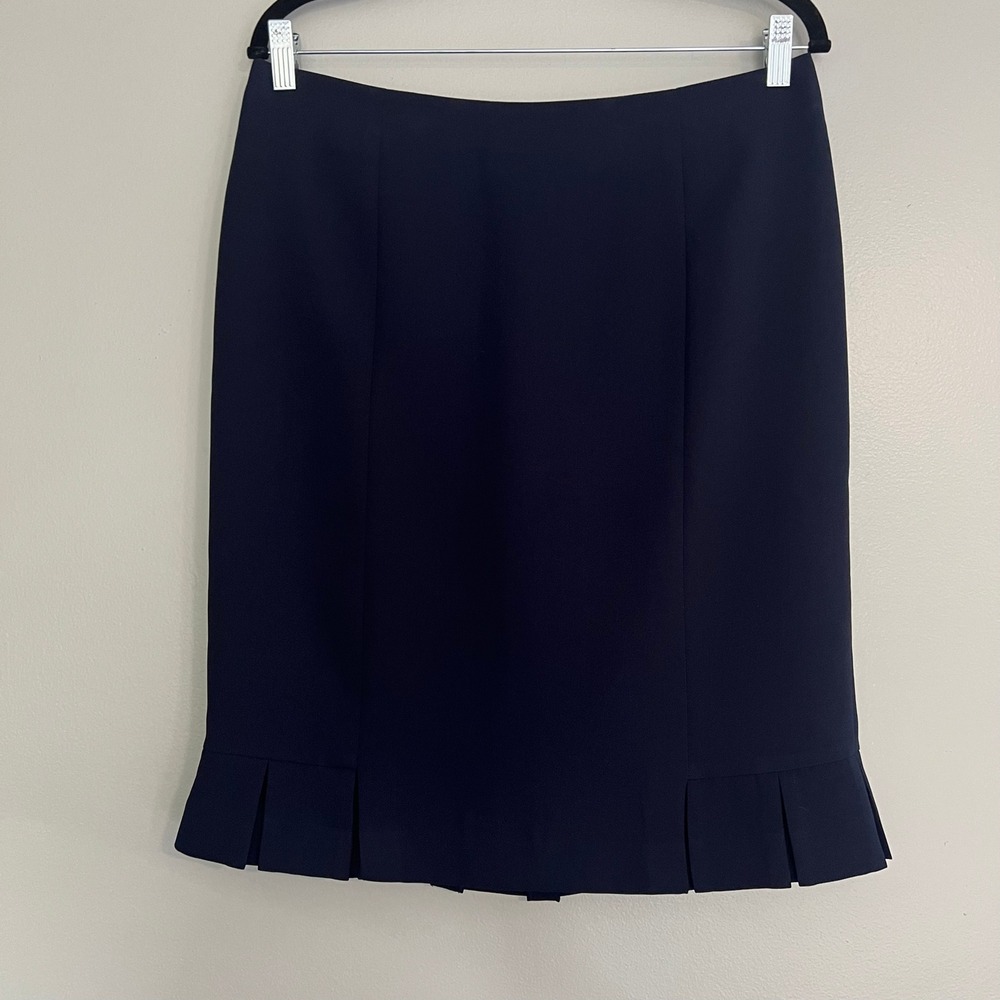 Jones Studio Separates Navy Blue Pleated Hem‎ Pencil Skirt Womens 10P Petite